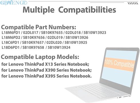 استبدال بطارية L18M6PD1 لجهاز Lenovo ThinkPad X390 X395 X13 Gen 1 2020 Series 02DL017 SB10K97655 L18M6PD2 SB10K97656 L18C6PD1 SB10K97657 02DL020 L18D6PD1 11.46V 48Wh 4190mAh in Kuwait