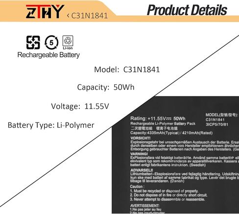 ZTHY C31N1841 استبدال بطارية الكمبيوتر المحمول Asus ZenBook UM433 UM433D UM433DA UM433IQ UM434 UM434DA Q427 Q427F Q427FL UX334 UX334FA UX334FL UX434 UX434FA UX434FL UX463 UX463F UX463FA 11.55 فولت 50 وات في الساعة in Kuwait