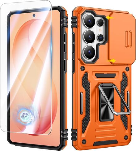 VEGO for Samsung Galaxy S26 Ultra Case, with Slide Camera Protector & Belt Clip Holster & Tempered Glass Screen Protector & 360°Ring Kickstand Military Grade Heavy Duty Protection Cover - Black in Kuwait