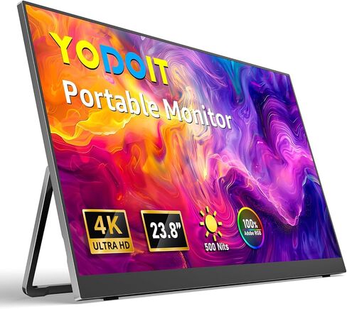 Yodoit Portable Monitor for Laptop 23.8" 4K UHD Travel Gaming Monitor Screen IPS Display with USB Type C Port and Built-in Speakers Compatible with PC, Xbox Black in Kuwait