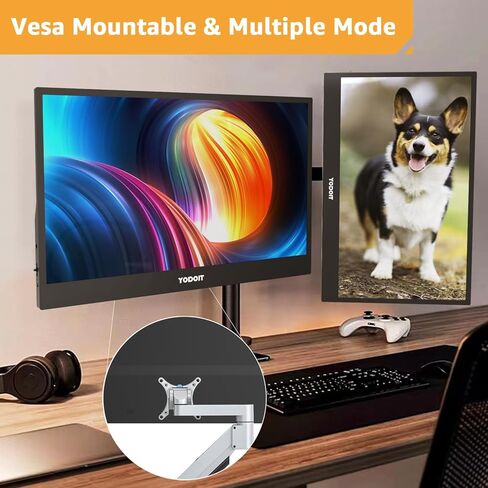 Yodoit Portable Monitor for Laptop 1920×1080 17.3" FHD Screen IPS Display with USB Type C Port, Built-in Speakers and Smart Cover Compatible with PC, MacBook, Xbox (Black) in Kuwait