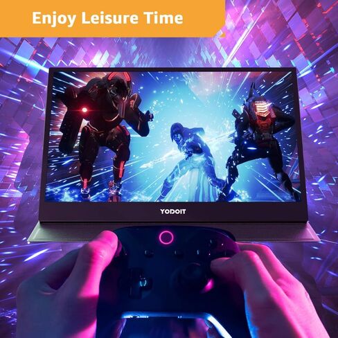 Yodoit Portable Monitor for Laptop 1920×1080 17.3" FHD Screen IPS Display with USB Type C Port, Built-in Speakers and Smart Cover Compatible with PC, MacBook, Xbox (Black) in Kuwait