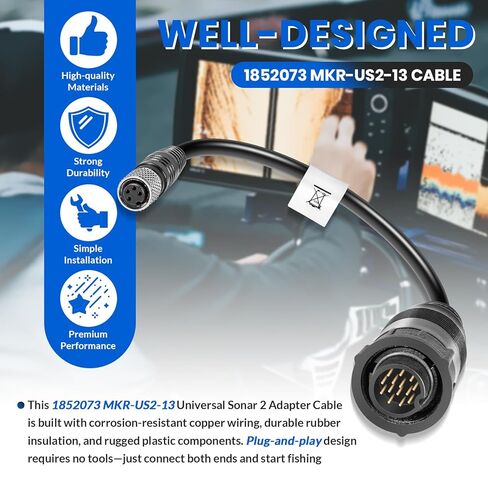 كابل محول MKR-US2-13 Universal Sonar 2 لـ Humminbird XPLORE، APEX، SOLIX، Onix Fish Finders، يدعم DualBeam Plus & 2D Sonar لمحركات التصيد المجهزة US2، استبدال # 1852073 in Kuwait