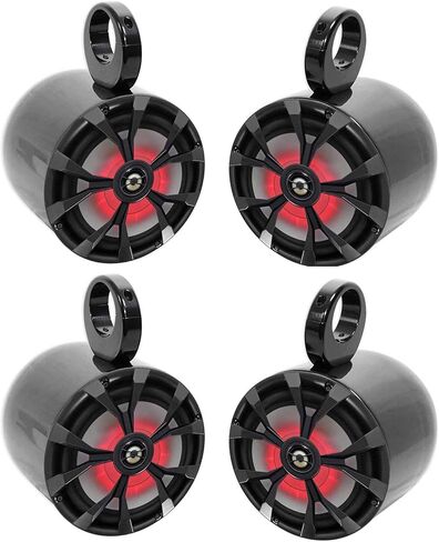 حزمة Rockville RKL80MB Black Marine: (4) مكبرات صوت للقارب 8 بوصة 900 وات ثنائية الاتجاه مع مصابيح LED، (4) MAC80B 7.7 بوصة حاويات مكبر صوت برجية من الألومنيوم الأسود، مقاومة للماء، للقوارب، 8 عناصر in Kuwait