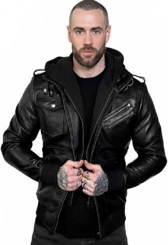 Men's Big and Tall New Zealand Lambskin Leather Classic Open Bottom Jacket, Black, 4XL in Saudi Arabia