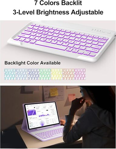 Keyboard Case for Samsung Galaxy Tab S10 FE+ Plus 13.1'' 2025, Galaxy Tablet S10FE+ Case with Backlit Keyboard, 7-Color Backlight Keypad with S Pen Holder for Samsung Tab S10FE Plus 13.1 Inch, Purple in Kuwait