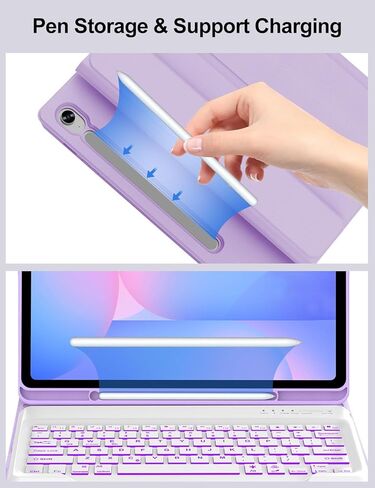 Keyboard Case for Samsung Galaxy Tab S10 FE+ Plus 13.1'' 2025, Galaxy Tablet S10FE+ Case with Backlit Keyboard, 7-Color Backlight Keypad with S Pen Holder for Samsung Tab S10FE Plus 13.1 Inch, Purple in Kuwait