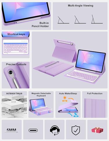 Keyboard Case for Samsung Galaxy Tab S10 FE+ Plus 13.1'' 2025, Galaxy Tablet S10FE+ Case with Backlit Keyboard, 7-Color Backlight Keypad with S Pen Holder for Samsung Tab S10FE Plus 13.1 Inch, Purple in Kuwait
