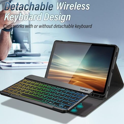 Case with Keyboard for Samsung Galaxy Tab S6 Lite 10.4 Inch 2024/2022/2020, Built-in S Pen Holder, 7 Color Rainbow Backlight Detachable Wireless Keyboard Cover with LED Bluetooth 2.4G Mouse in Kuwait