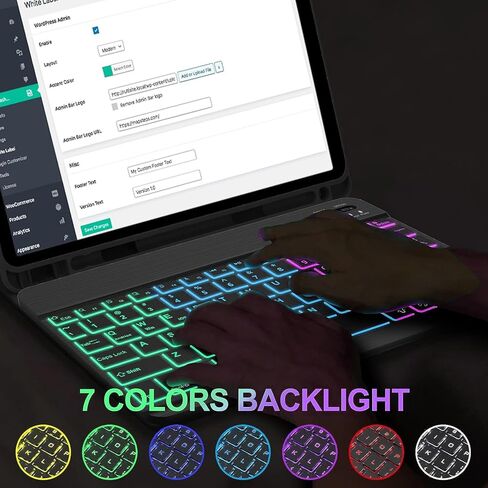 Case with Keyboard for Samsung Galaxy Tab S6 Lite 10.4 Inch 2024/2022/2020, Built-in S Pen Holder, 7 Color Rainbow Backlight Detachable Wireless Keyboard Cover with LED Bluetooth 2.4G Mouse in Kuwait