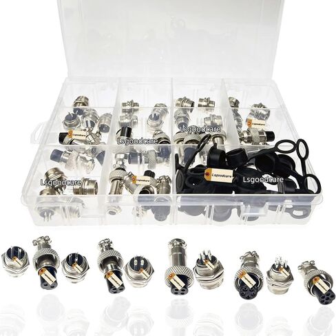 Lsgoodcare 60Pcs 2Pin 3Pin 4Pin 5Pin 6Pin 12mm GX12 Thread Male Female Panel Metal Aviation Wire Connector Plug Assortment Kit with Aviation Caps in Kuwait