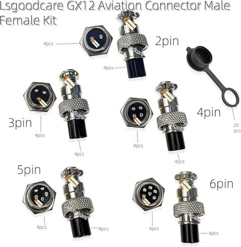 Lsgoodcare 60Pcs 2Pin 3Pin 4Pin 5Pin 6Pin 12mm GX12 Thread Male Female Panel Metal Aviation Wire Connector Plug Assortment Kit with Aviation Caps in Kuwait