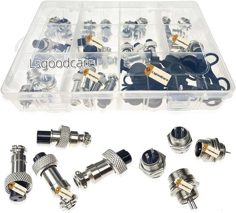 Lsgoodcare 60Pcs 2Pin 3Pin 4Pin 5Pin 6Pin 12mm GX12 Thread Male Female Panel Metal Aviation Wire Connector Plug Assortment Kit with Aviation Caps in Kuwait