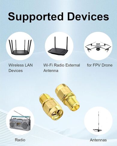 2pcs SMA Male to RP-SMA Female Adapter, Coaxial Cable Connector for Wi-Fi Antenna Signal Booster Radio Extension Cable FPV Drone, Gold in Kuwait