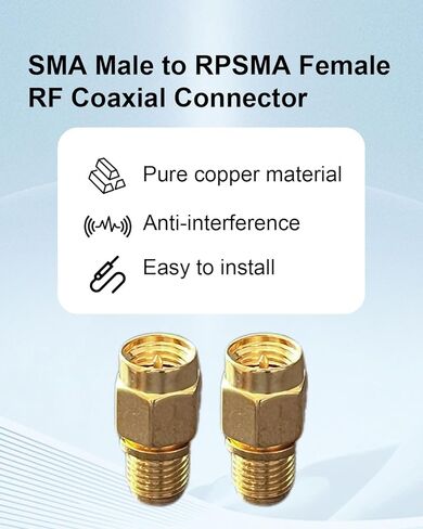 2pcs SMA Male to RP-SMA Female Adapter, Coaxial Cable Connector for Wi-Fi Antenna Signal Booster Radio Extension Cable FPV Drone, Gold in Kuwait