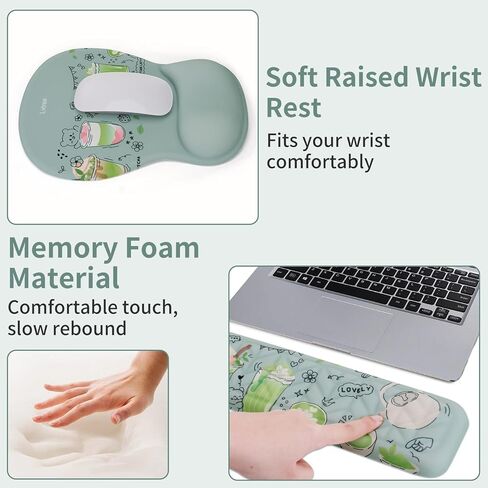 Desk Mat Wrist Support Set - 4 in 1 Ergonomic Hand Rest Wrist Cushion Non-Slip Large Desk Pad + Memory Foam Keyboard Wrist Rest + Mouse Pad + Coaster Set (Green Matcha Drinks) in Kuwait