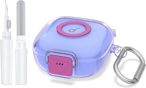 Upgrade Secure Lock for Anker Soundcore P31i Case Cover with Cleaner Kit, AGENTNANO Clear TPU Shockproof Protective Cover with Soundcore P30i by Anker Charging case with Carabiner-Clear Blue in Saudi Arabia