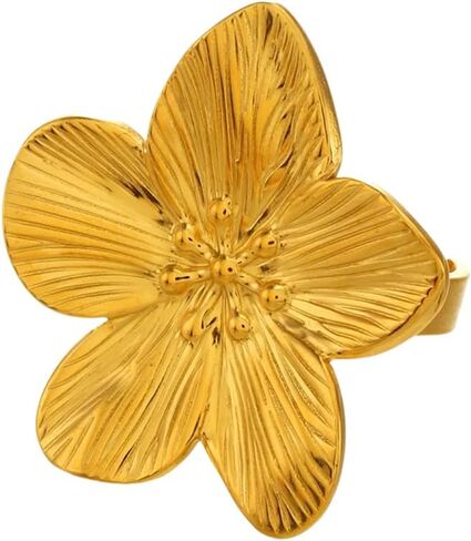 Gold Flower Ring for Women Trendy Silver Flower Ring Chunky Adjustable Flower Rings Minimalist Floral Jewelry in Saudi Arabia