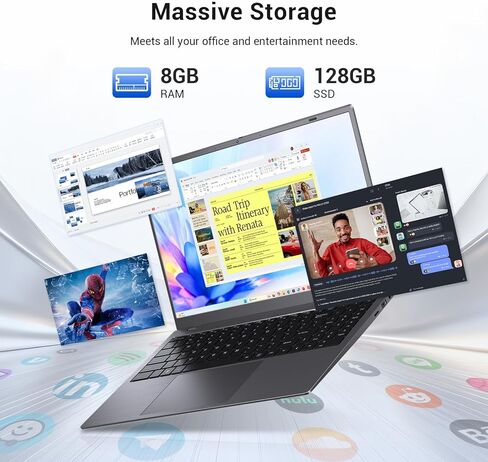 Laptop Computer, Pentium Gold up to 3.4GHz (Beats Pentium, Celeron), Type-C PD, HDMI, USB 3.2, TF Card Slot, 14" FHD IPS, 8GB RAM, 128GB SSD, Up to 2TB, Laptop for Student, Business, Office in Kuwait