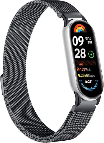 سوار معدني لـ Xiaomi Smart Band 10 / Xiaomi Smart Band 9 / Mi 8، سوار معصم مغناطيسي شبكي من الفولاذ المقاوم للصدأ قابل للتعديل، سوار بديل لساعة اليد للرجال والنساء in Kuwait