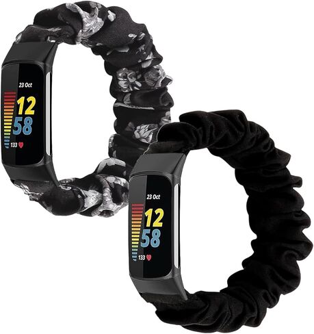 أربطة سكرانشي متوافقة مع ساعة Fitbit Charge 5/6 النسائية ذات الحزام المطاطي المرن وساعة بديلة ناعمة قابلة للتمدد للشحن 5/6 in Kuwait