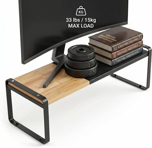 Expandable Desk Shelf Organizer, Sturdy Bamboo Desktop Riser for Monitor, Laptop & Office Storage, Modern Workspace Stand Accessories (Black) in Kuwait