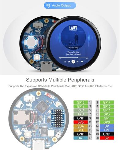 Waveshare ESP32-S3 لوحة تطوير شاشة مستديرة 1.46 بوصة دقة 412 × 412 16.7 متر لوحة عرض IPS تعمل باللمس بالسعة اللون مكبر صوت وميكروفون على متن الطائرة in Kuwait