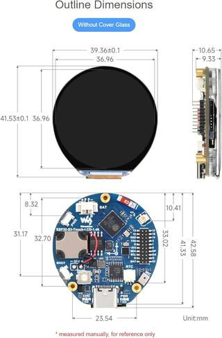 Waveshare ESP32-S3 لوحة تطوير شاشة مستديرة 1.46 بوصة دقة 412 × 412 16.7 متر لوحة عرض IPS تعمل باللمس بالسعة اللون مكبر صوت وميكروفون على متن الطائرة in Kuwait
