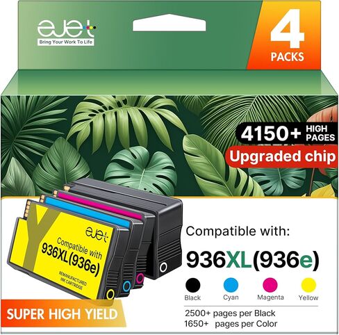خرطوشة حبر بديلة متوافقة مع ejet لخراطيش حبر HP 936 حبر 936XL (أسود سماوي أرجواني أصفر، 4 عبوات) تعمل مع طابعات HP Officejet Pro 9125e 9120e 9730e 9130 9135e 9122e 9128e 9110b in Kuwait