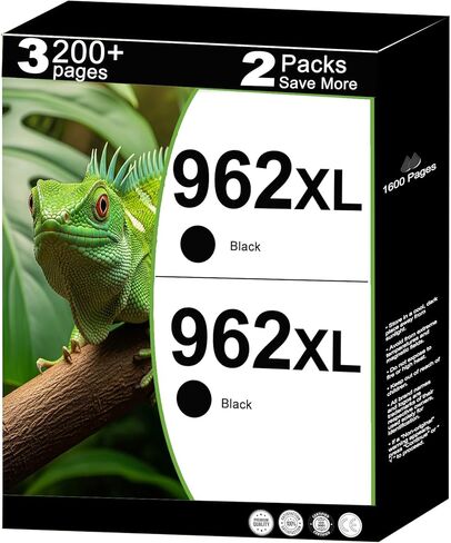 خراطيش حبر 962XL بديلة سوداء لـ HP 962 XL متوافقة مع HP962XL تعمل مع 9015e 9010 9015 9025e 9020 9018e 9018 9025 9012e 9010e 9012 9020e 9019 مع شريحة V16.1.1 (عبوتان، أسود) in Kuwait