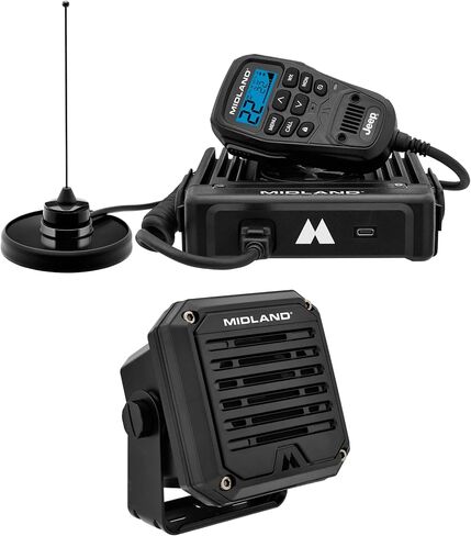 راديو Midland MXT575 MicroMobile ثنائي الاتجاه ومكبر صوت خارجي مضخم SPK200، وراديو GMRS بقدرة 50 وات مع عناصر تحكم شاملة في الميكروفون، وتنبيهات الطقس NOAA، وصوت معزز للمركبات والطرق الوعرة in Kuwait