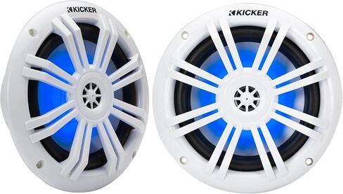 KICKER 51KM604WL KM 6.5" 150 Watts Max Power 4 ohms RGB LED Marine Coaxial Speakers (2 Pairs) Bundle Combo with 3X 20 Feet 16 Gauge Speaker Wire, LED Controller in Kuwait