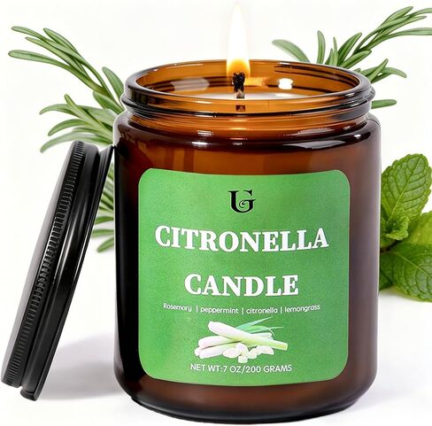 Citronella Candles Outdoor, Natural Soy Wax Citronella Scented Jar Candle for Summer, 7oz Large Lemongrass Candle, 50 Hours Burn Time, Indoor and Outdoor Candles for Patio, Garden & Camping, 2 Packs in Saudi Arabia