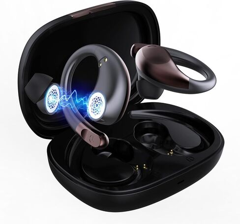 Vitog Wireless Bluetooth 6.0 Earhooks Earbuds, Sport Noise Cancelling Over Ear Waterproof Headphones Wireless Workout Running Open-Ear/in-Ear Earphones with Long Battery Life (Black) in Kuwait