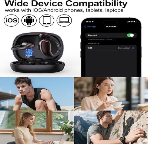 Vitog Wireless Bluetooth 6.0 Earhooks Earbuds, Sport Noise Cancelling Over Ear Waterproof Headphones Wireless Workout Running Open-Ear/in-Ear Earphones with Long Battery Life (Black) in Kuwait