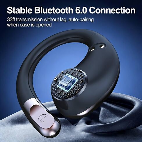 Vitog Wireless Bluetooth 6.0 Earhooks Earbuds, Sport Noise Cancelling Over Ear Waterproof Headphones Wireless Workout Running Open-Ear/in-Ear Earphones with Long Battery Life (Black) in Kuwait