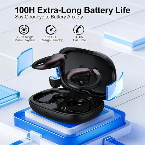 Vitog Wireless Bluetooth 6.0 Earhooks Earbuds, Sport Noise Cancelling Over Ear Waterproof Headphones Wireless Workout Running Open-Ear/in-Ear Earphones with Long Battery Life (Black) in Kuwait