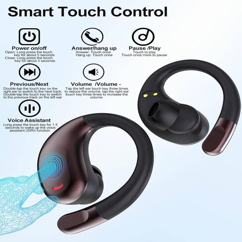 Vitog Wireless Bluetooth 6.0 Earhooks Earbuds, Sport Noise Cancelling Over Ear Waterproof Headphones Wireless Workout Running Open-Ear/in-Ear Earphones with Long Battery Life (Black) in Kuwait
