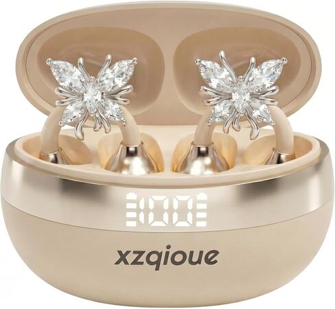 Wireless Bluetooth Earbuds Earrings with LED Digital Display, Skin-Tone Black, Stylish Jewelry Headphones for Women in Saudi Arabia