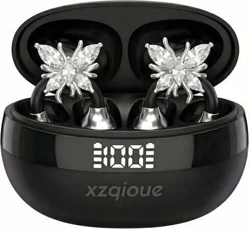 Wireless Bluetooth Earbuds Earrings with LED Digital Display, Skin-Tone Black, Stylish Jewelry Headphones for Women in Saudi Arabia