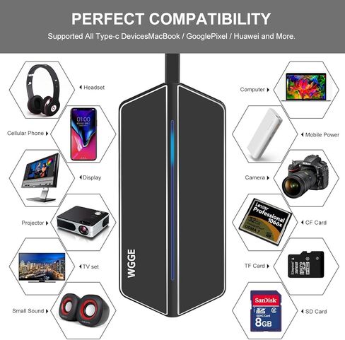 WGGE USB C Travel Dock, USB C/Type c Hub 8-in-1 USB C Hub Adapter with VGA Port,Type c Port, MicroSD/SD/TF/CF Card Reader,USB 3.0 Port,CompactFlash,USB C Charging Port for USB C Devices in Kuwait