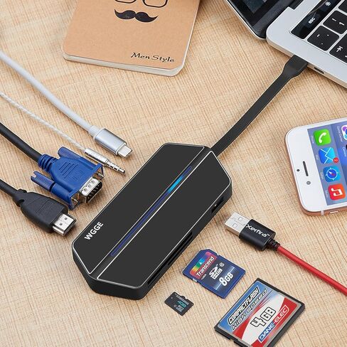 WGGE USB C Travel Dock, USB C/Type c Hub 8-in-1 USB C Hub Adapter with VGA Port,Type c Port, MicroSD/SD/TF/CF Card Reader,USB 3.0 Port,CompactFlash,USB C Charging Port for USB C Devices in Kuwait