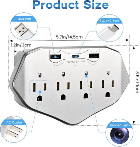 منفذ حائط لكاميرا أمان WiFi بدقة 1080 بكسل - كاميرا مربية داخلية صغيرة مع وحدة تخزين بطاقة SD محلية (بطاقة SD غير متضمنة)، زاوية واسعة 120 درجة، لا حاجة إلى بطارية لكاميرا التوصيل للأطفال/الحيوانات الأليفة/أمن المنزل in Kuwait