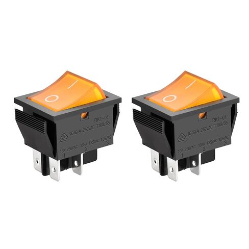 Heschen Rocker Switch ON-Off DPST 4 Terminals, Yellow Light 16A 250VAC 2Pack in Kuwait