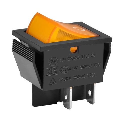 Heschen Rocker Switch ON-Off DPST 4 Terminals, Yellow Light 16A 250VAC 2Pack in Kuwait