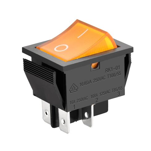 Heschen Rocker Switch ON-Off DPST 4 Terminals, Yellow Light 16A 250VAC 2Pack in Kuwait