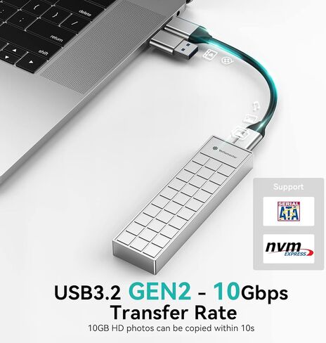 حاوية Yottamaster M.2 NVMe SATA، حاوية USB C 10 جيجابت في الثانية NVMe SSD لـ 2230/42/60/80 NVMe/SATA M-Key & B+M Key SSD حتى 4 تيرابايت، محول حاوية ألومنيوم M.2 مع مبدد حراري [HP6-Silver] in Kuwait