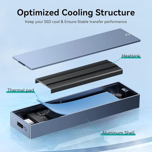 حاوية Yottamaster M.2 NVMe SATA، حاوية USB C 10 جيجابت في الثانية NVMe SSD لـ 2230/42/60/80 NVMe/SATA M-Key & B+M Key SSD حتى 4 تيرابايت، محول حاوية ألومنيوم M.2 مع مبدد حراري [HP6-Silver] in Kuwait