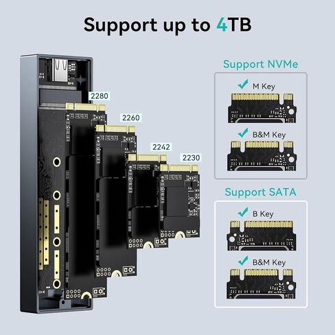 حاوية Yottamaster M.2 NVMe SATA، حاوية USB C 10 جيجابت في الثانية NVMe SSD لـ 2230/42/60/80 NVMe/SATA M-Key & B+M Key SSD حتى 4 تيرابايت، محول حاوية ألومنيوم M.2 مع مبدد حراري [HP6-Silver] in Kuwait