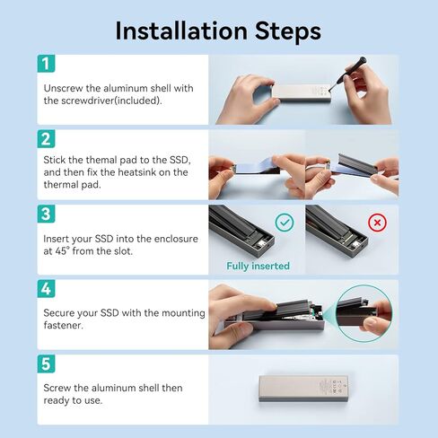 حاوية Yottamaster M.2 NVMe SATA، حاوية USB C 10 جيجابت في الثانية NVMe SSD لـ 2230/42/60/80 NVMe/SATA M-Key & B+M Key SSD حتى 4 تيرابايت، محول حاوية ألومنيوم M.2 مع مبدد حراري [HP6-Silver] in Kuwait